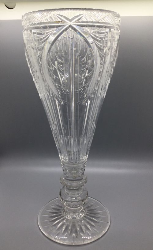 Edwardian Tall Cut Lead Crystal Vase C1900