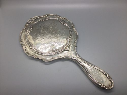 Edwardian Silver Hand Toilette Mirror Birmingham 1906 Henry Matthews
