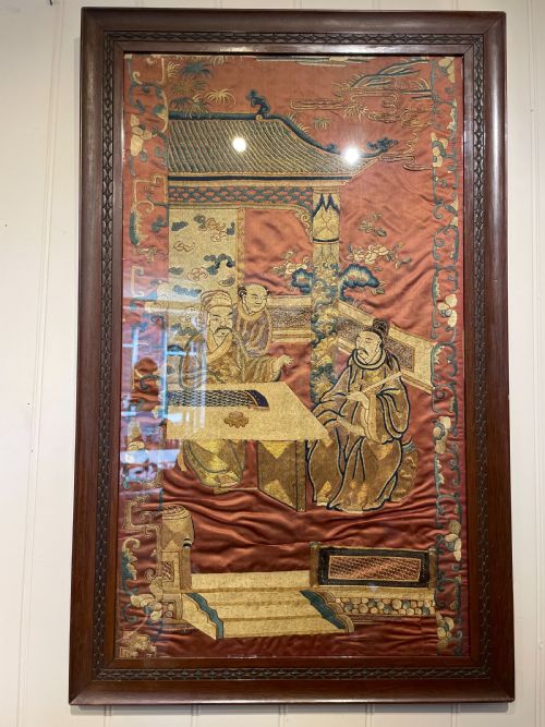 19thc Oriental Silk Embroidered Panel C1880