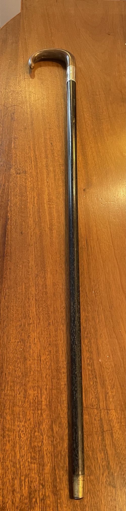 George V Silver and Horn Ebonised Walking Stick Cane Birmingham 1912