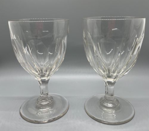 Pair of Mid 19thc Lead Crystal Rummers Wine Glasses C1860