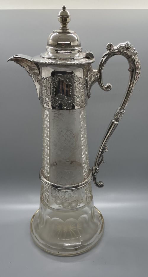 Victorian Silver Plate Cut and Engraved Claret Jug C1880