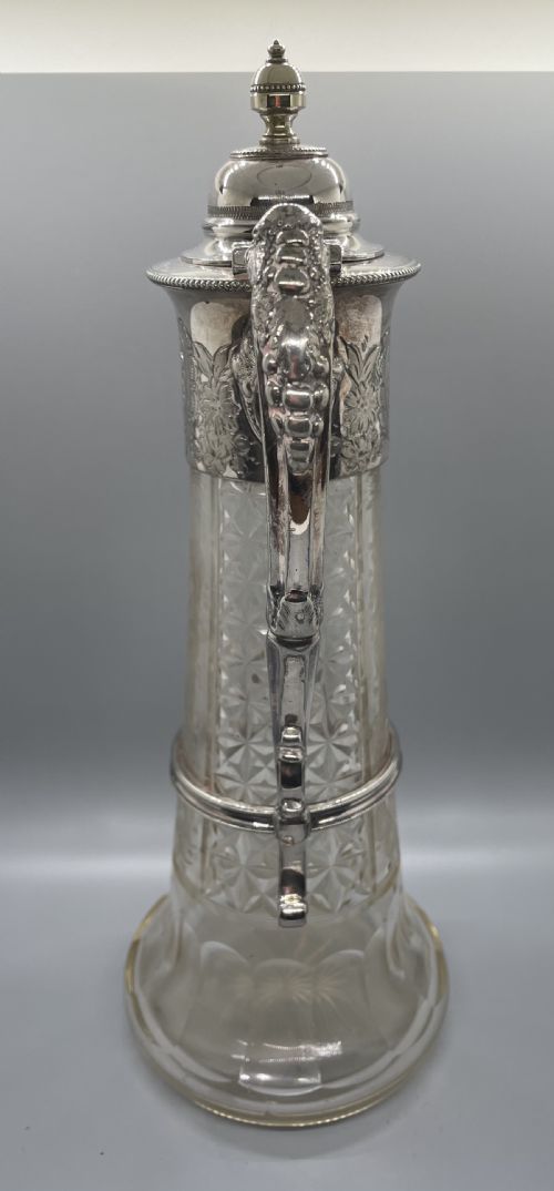 fig 1. Victorian silver plate cut and engraved claret jug c1880