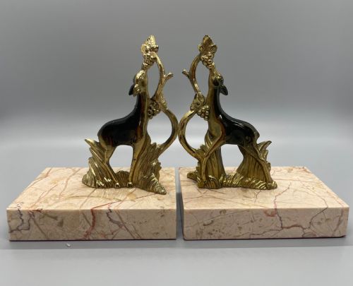 Deco Era French Bronzed Deer Bookends C1930