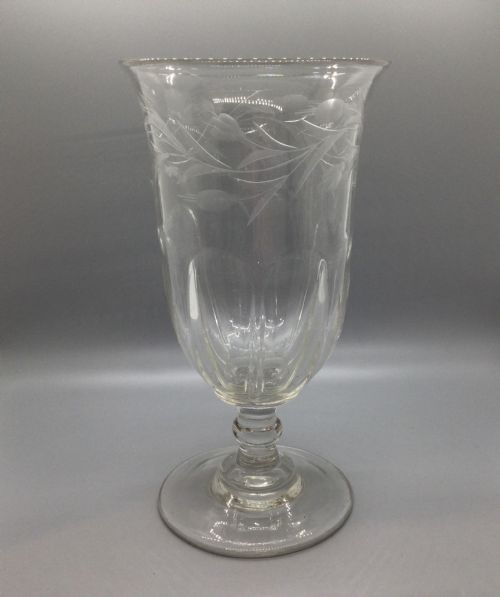 Early Victorian Engraved Cut Lead Crystal Celery Vase C1850