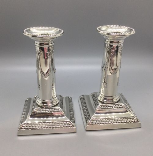 Late Victorian Pair Silver Candlesticks London 1899 Thomas Bradbury & Sons