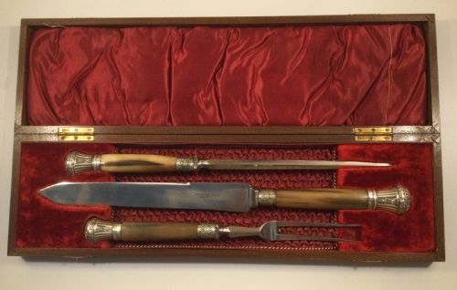 Late 19thc Boxed 3 Piece Carving Set C1870