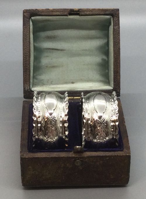 Edwardian Pair Silver Napkin Rings Birmingham 1902 William Oliver