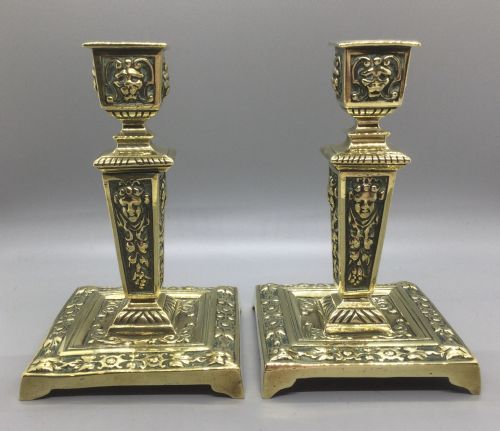 Pair Mid 19thc Brass Ornate Candlesticks C1850