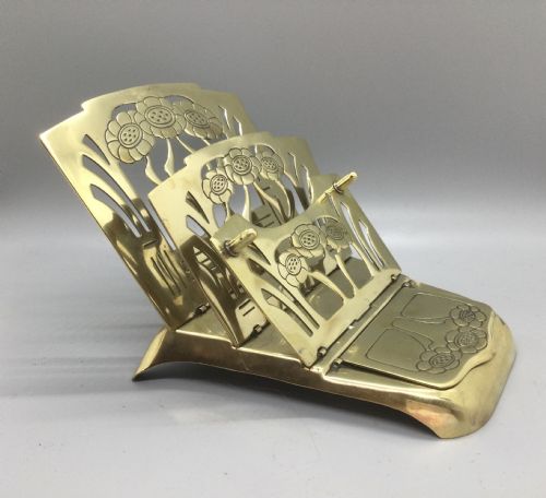Late 19thc Art Nouveau Brass Folding Paper Rack and Stamp Box C1880