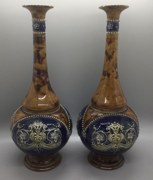 fig 1. Late 19thC Royal Doulton Lambeth bottle neck vases c1895