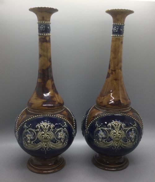 fig 2. Late 19thC Royal Doulton Lambeth bottle neck vases c1895