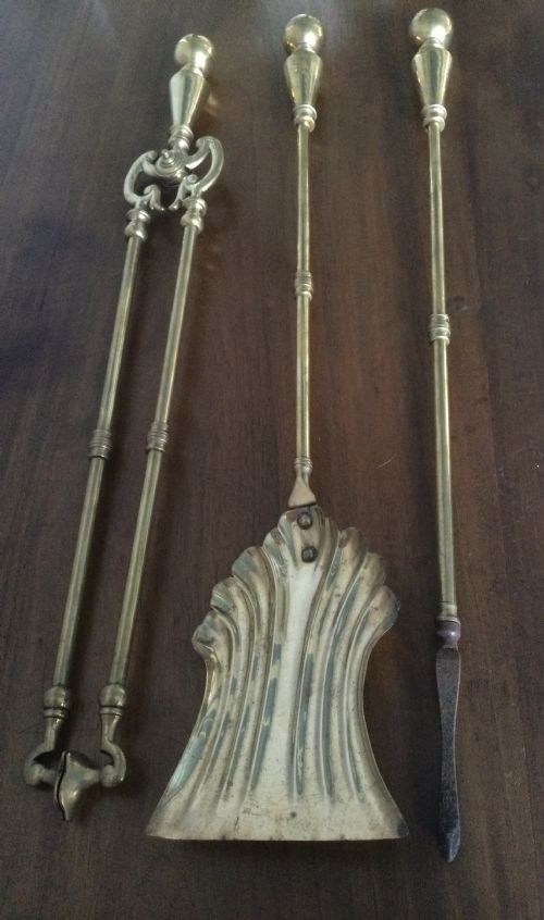 Mid Victorian Set of Brass Fire Irons Fire Tools C1860