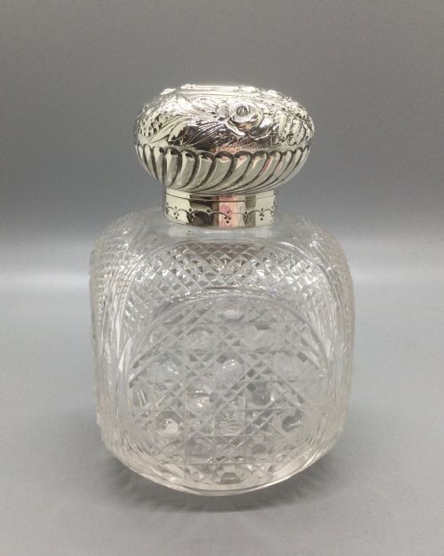 Late Victorian Silver Mounted Square Scent Bottle Birmingham 1889