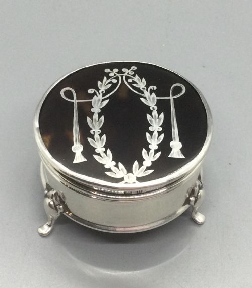 Early George V Silver Inlaid Tortoiseshell Ring Box Birmingham 1912