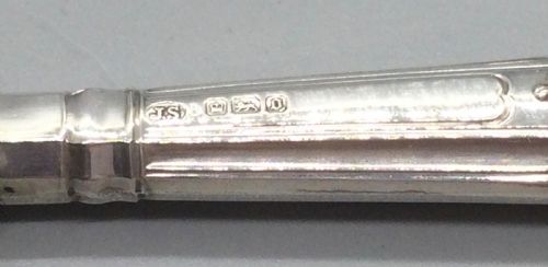 EDWARDIAN SILVER PICKLE FORK JAM SPOON BUTTER KNIFE SET SHEFFIELD 1906 - ADDITIONAL PHOTO 5