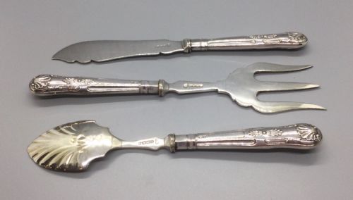 EDWARDIAN SILVER PICKLE FORK JAM SPOON BUTTER KNIFE SET SHEFFIELD 1906 - ADDITIONAL PHOTO 7