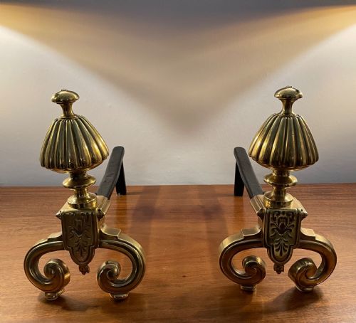 Late Regency Pair of Brass Fire Dogs C1830