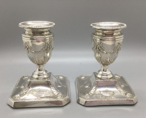 Fine Edwardian Pair Silver Dwarf Candlesticks Sheffield 1903
