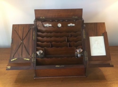 fig 1. Victorian walnut upright stationery cabinet box c1880