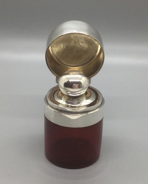 VICTORIAN SILVER CRANBERRY GLASS SCENT PERFUME BOTTLE BIRMINGHAM 1892 - ADDITIONAL PHOTO 5