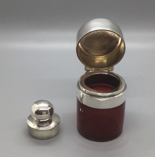 VICTORIAN SILVER CRANBERRY GLASS SCENT PERFUME BOTTLE BIRMINGHAM 1892 - ADDITIONAL PHOTO 6