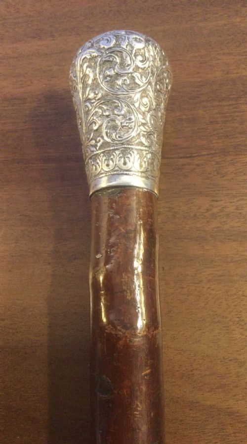 Late 19thc Indian Silver and Hardwood Walking Cane Stick C1890