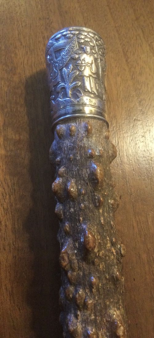 Late 19thc Chinese Silver and Hardwood Walking Cane Stick C1890