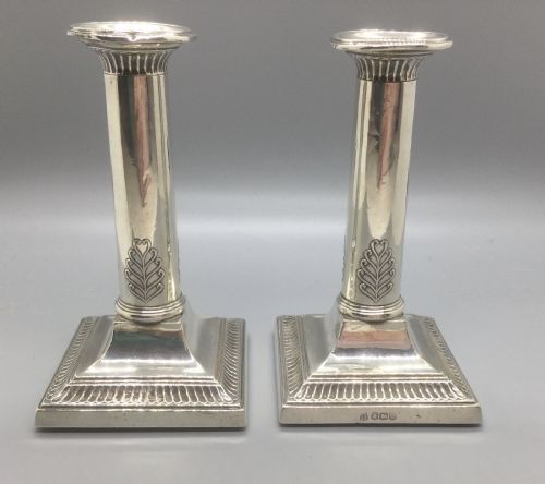 Geo V Pair Silver Candlestick S Sheffield 1921