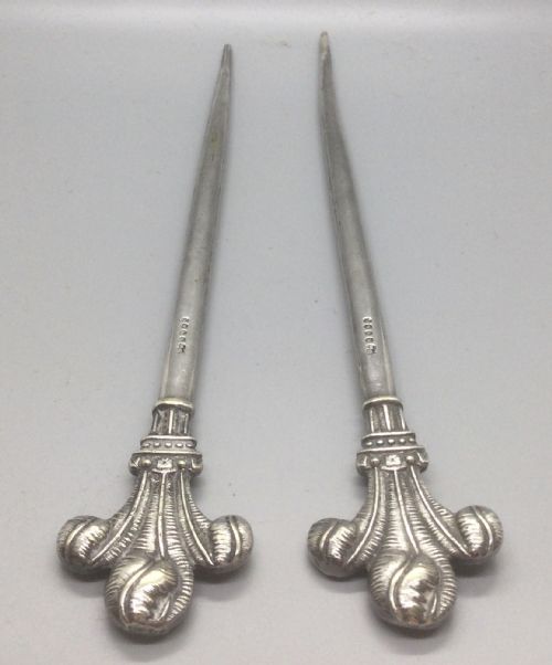 Pair of Victorian Prince of Wales Feathers Silver Plate Letter Openers C1880