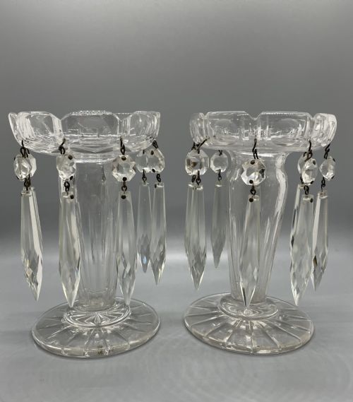 Pair Early Victorian Cut Glass Lustres C1860
