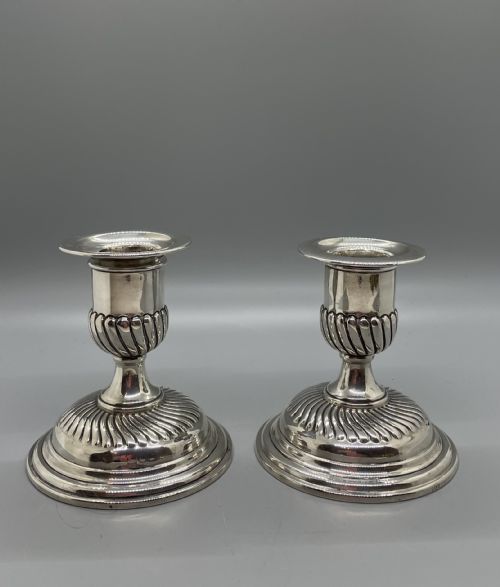 Late Victorian Pair Dwarf Silver Candlesticks London 1896 Horace Woodward &Co