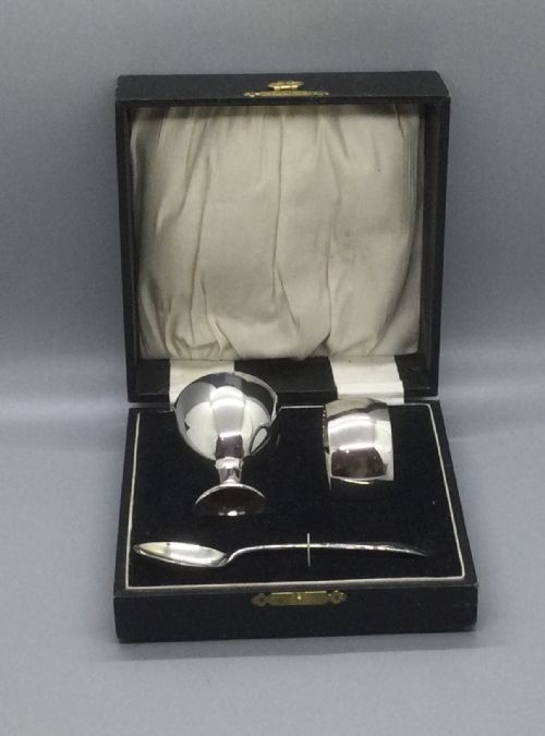 George V Silver Egg Cup and  Napkin Ring Christening Set Birmingham 1925