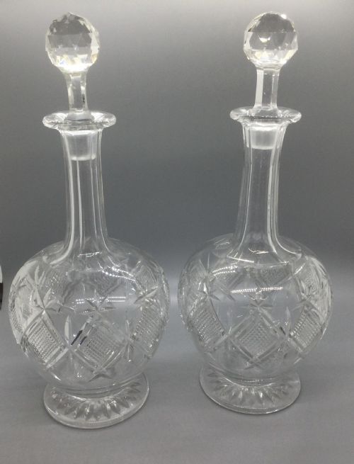 Late Victorian Pair Cut Lead Crystal Decanters C1880