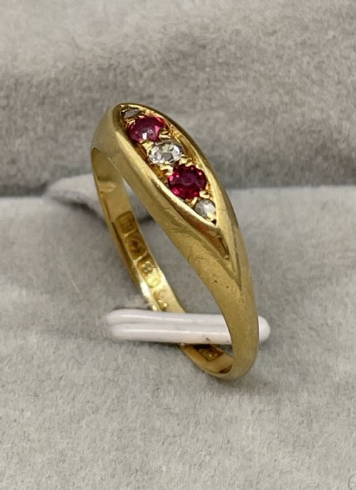 Late Victorian 18ct Ruby and Diamond Ring Size N