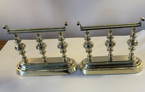 Late Regency Pair Brass Fire Dogs Tool Stands C1840