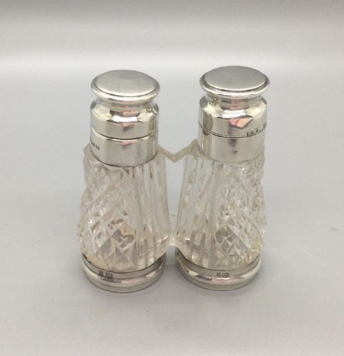 Late Victorian Silver Mounted Double Scent Perfume Bottles Birmingham 1900