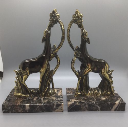 Deco Era French Spelter Deer Bookends C1930