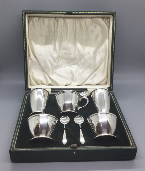 Geo V Deco Silver Cruet Condiment Set Sheffield 1936