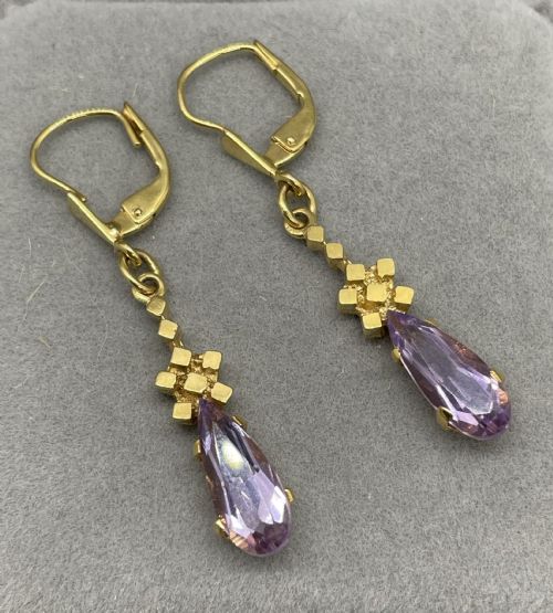 VINTAGE 9CT GOLD AMETHYST EARRINGS C1960