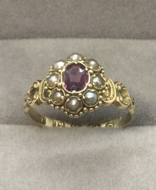 Antique 12.5ct  Gold Pink Tourmaline Pearl Ring C1913