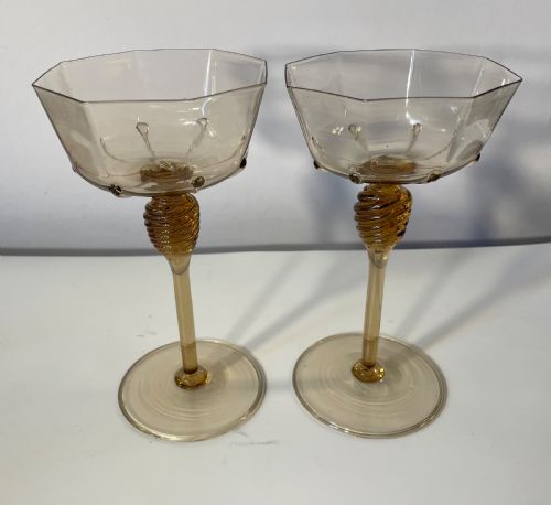 Vintage Pair Murano Champagne Coupes C1920