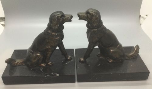 Art Deco French Spelter Dog Bookends C1930