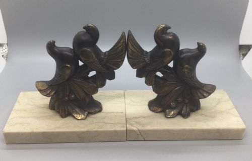 Pair French Art Deco Spelter Dove Bookends C1930