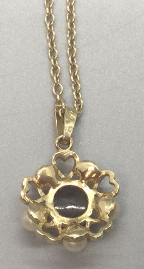 VINTAGE 9CT GOLD GARNET SEED PEARL PENDANT NECKLACE C1960 - ADDITIONAL PHOTO 1