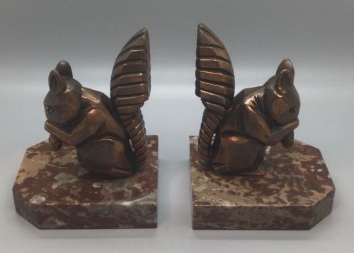 Art Deco French Spelter Squirrel Bookends C1930