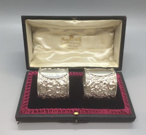 PAIR VICTORIAN SILVER NAPKIN RINGS LONDON 1892