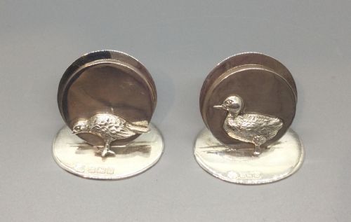 GEORGE V SILVER PAIR GAME BIRD MENU PLACE HOLDERS BIRMINGHAM 1913