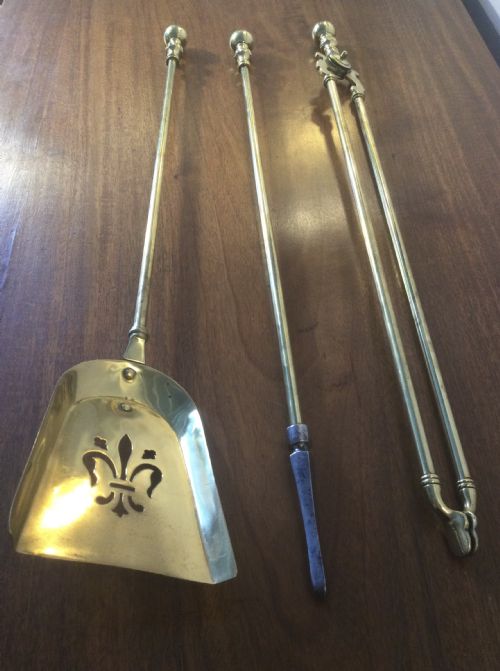 Victorian Set Brass Fireirons Fire Tools C1860