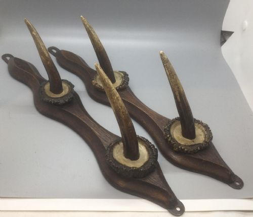PAIR FRENCH MOUNTED HORN COAT HAT HOOKS C1900 - ADDITIONAL PHOTO 1